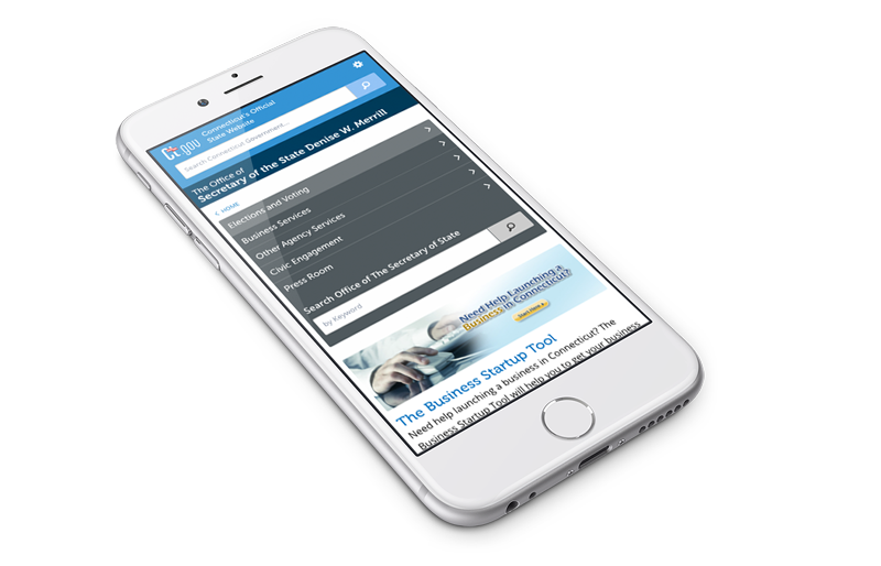 A screen shot of the Secretary of the State website displayed in a Mobile Device