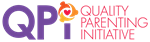 Text and logo for the Quality Parenting Initiative (QPI) - "QPI" is written in purple and the 'i' is dotted with human figures surrounding a heart; "Quality Parenting Initiative" is written in red