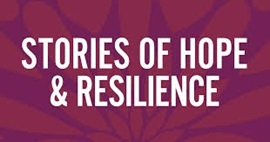 Text "Stories of Hope and Resilience" appear against a purple background
