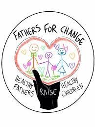Drawing of a hand holding a drawing of a family in the shape of a heart and text which reads "Fathers for Change: Healthy Fathers Raise Healthy Children"