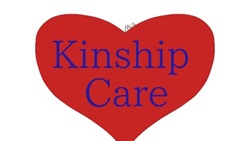 The words "Kinship Care" appear in purple inside a red heart