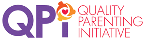 The QPI logo appears, with the text "QPI" in purple.  The I is dotted with a heart surrounded by three people.  Also includes "Quality Parenting Initiative" in red.