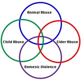 4-way Venn diagram showing overlapping rings of animal abuse, child abuse, domestic violence, and elder abuse