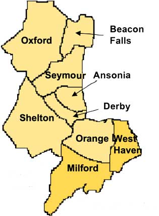 Map of the Towns in the Ansonia-Derby Judicial District