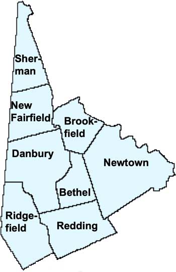 Map of the Towns in the Danbury Judicial District