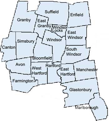 Map of the Towns in the Hartford Judicial District