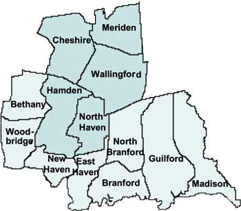 Map of the Towns in the New Haven Judicial District