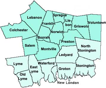 Map of the Towns in the New London Judicial District