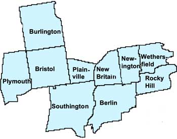 Map of the Towns in the New Britain Judicial District