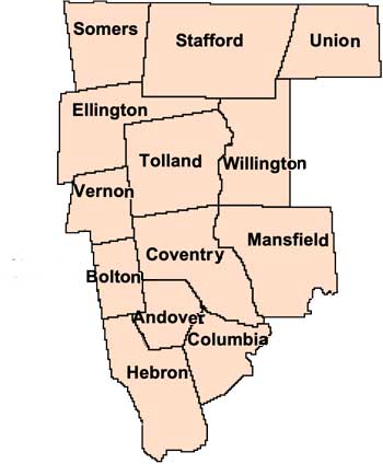 Map of the Towns in the Tolland Judicial District