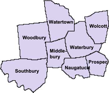 Map of the Towns in the Waterbury Judicial District