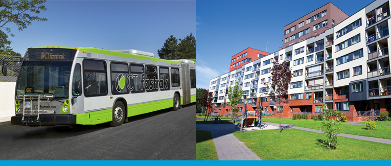 Connecticut bus and apartment complex