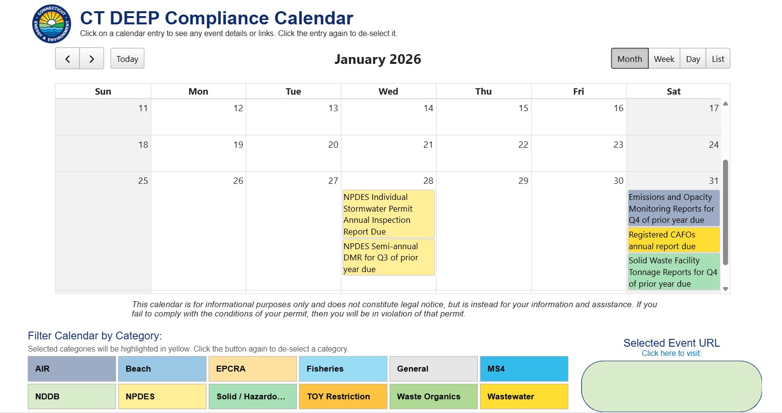 Screenshot of DEEP's Compliance Calendar