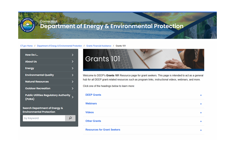 Screen capture of Grants 101 page
