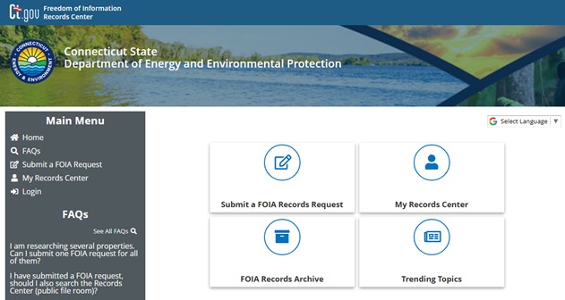 Screen capture of FOIA webpage