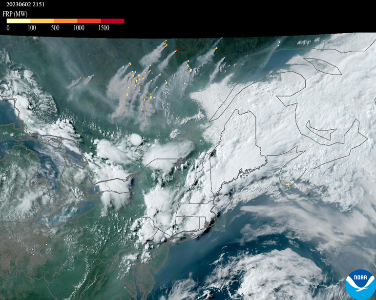 June 2, 2023 Satellite Image of smoke plumes