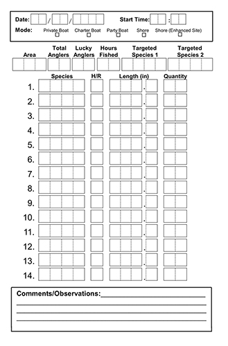 An example of a Marine Volunteer Angler Survey form.