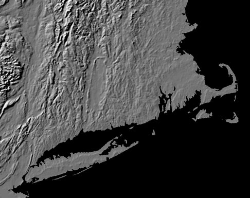 Digital shaded relief map of New England