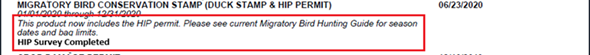 Diagram from the online licensing system when HIP permit is purchased.