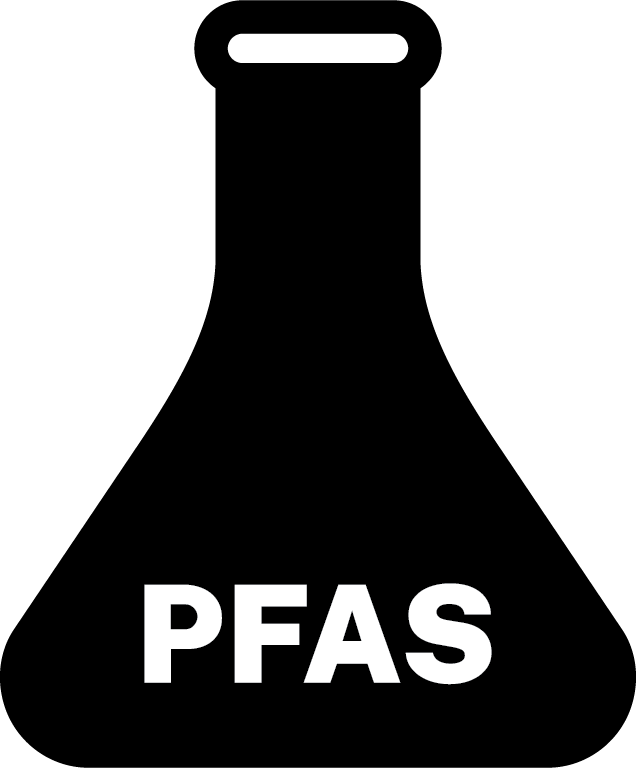 an Erlenmeyer flask with the word PFAS inside the flask to symbolize the product contains PFAS