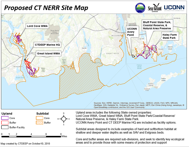 A map of the proposed Connecticut National Estuarine and Research Reserve.