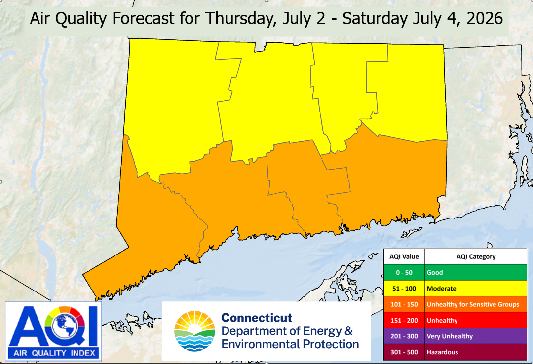 Map of Air Quality Forecast for Thursday, July 2 through Saturday July 4, 2026