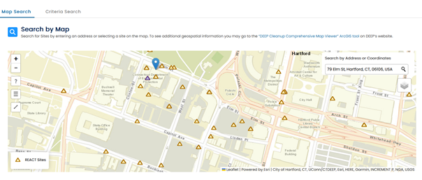 REACT portal map showing sites