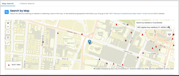 REACT portal map showing sites