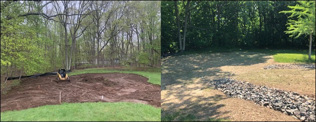 Photos of a rain garden construction in North Haven, Connecticut.