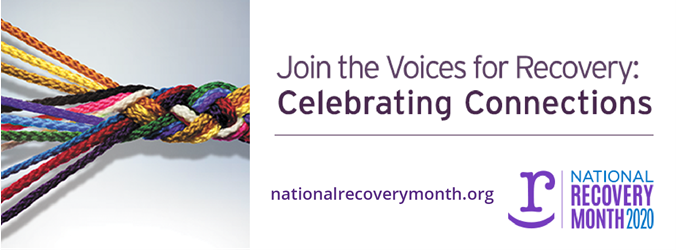 A photo of multiple colored strands being braided together.  Accompanying text reads: "Join the Voices for Recovery: Celebrating Connections"