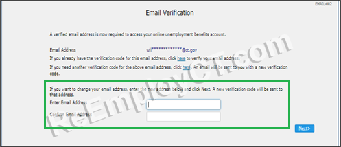 the Email Verification screen