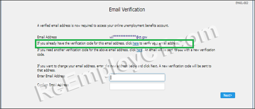 the Email Verification screen