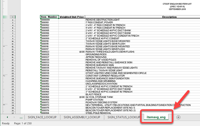 Lookup table itmeavg_eng tab - Excel Screen Shot