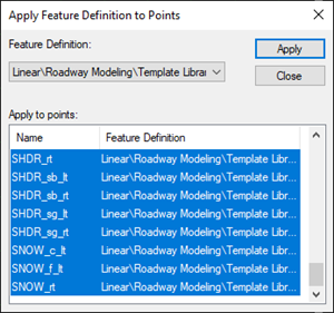 Apply Feature Definition to Points - OpenRoads Dialog Box