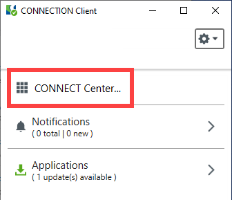 Selecting the CONNECTION Center - CONNECTION Client Dialog Box