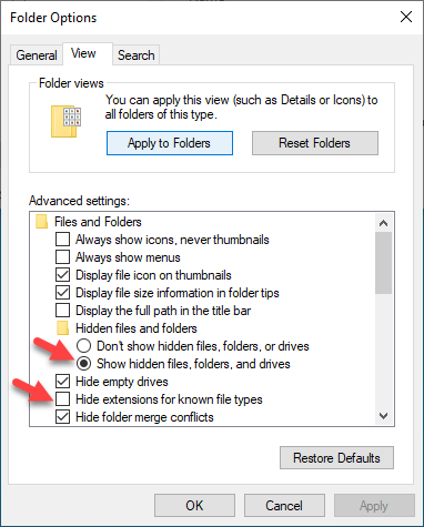 Folder Options - Windows Dialog Box