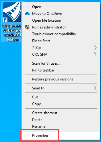 Windows Right Click Icon Properties - Screen Shot