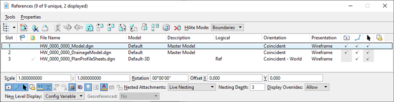 Base Models and Drawing Models in the References Dialog Box