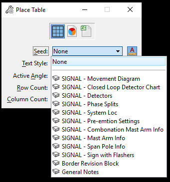 Place Table dialog box