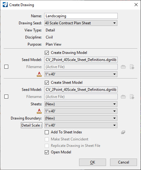 Create Drawing Dialog Box - By 2 Point Settings