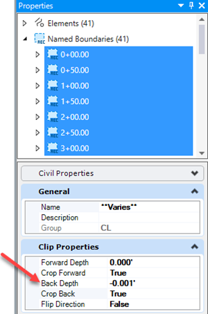 Properties dialog box Adjusting the Back Depth of a Named Boundary