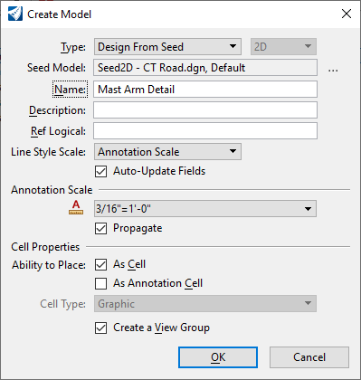 Create Model dialog box