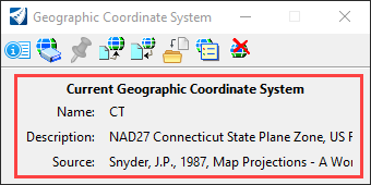 Current Coordinate System NAD 27 - OpenRoads Dialog Box