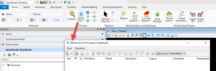 Reference Attachment Tool Icon and Dialog Box - OpenRoads Screen Shot