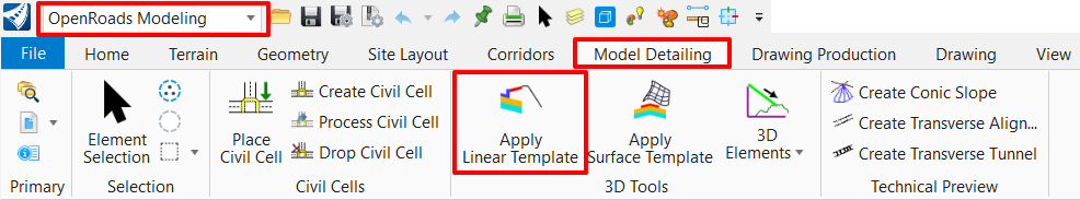 01-Model Detailing Tab and 3D Tool Group_Apply Linear Template