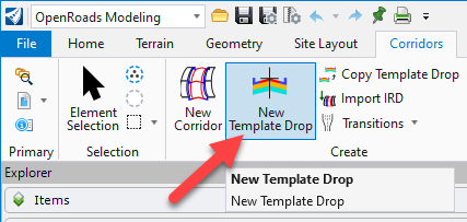 New Template Drop Tool - Corridor Tab