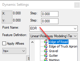 Point Name Populating Feature Definition - Dynamic Settings Dialog Box