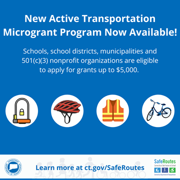 New Active Transportation Microgrant Program photo with bike locks, bike helmet, safety vest and bicycle