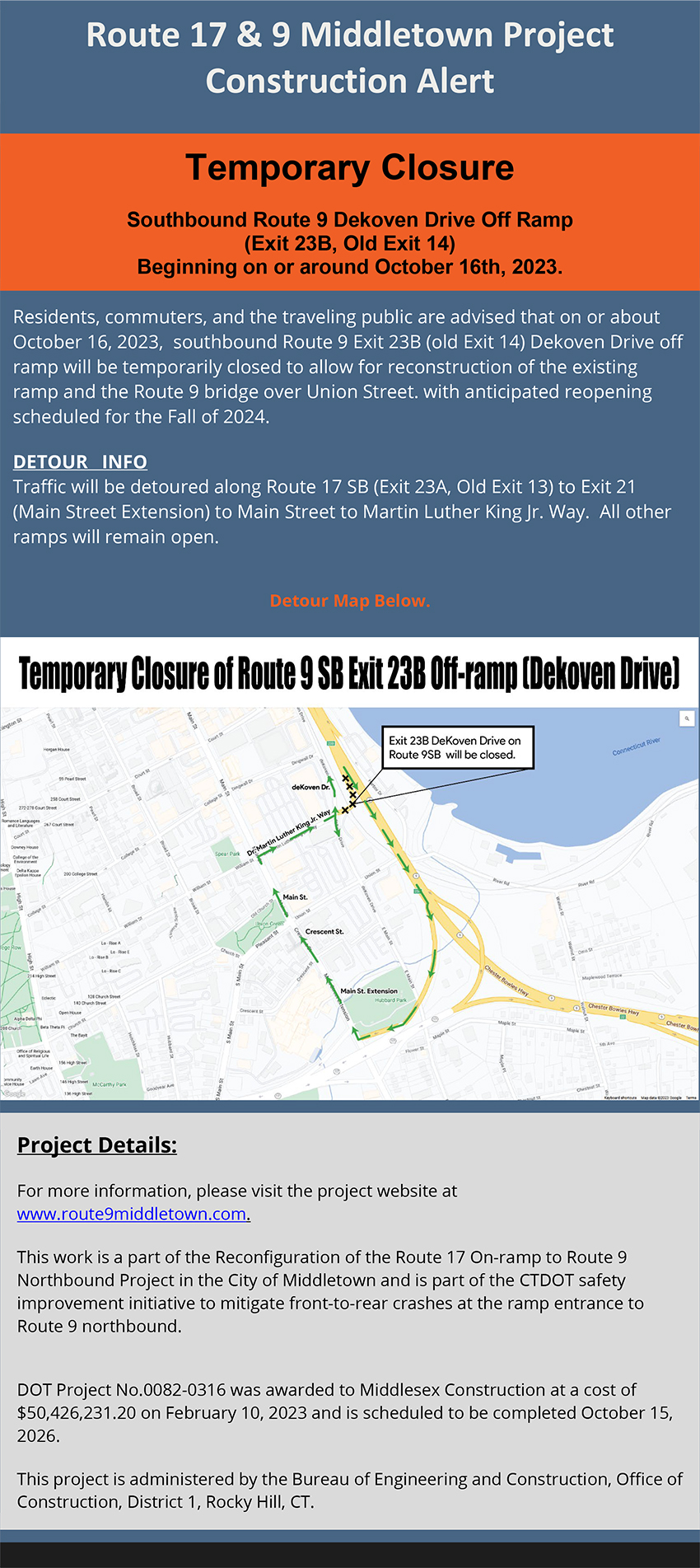Project 0082-0316 DeKoven Drive Off-ramp Closure Alert