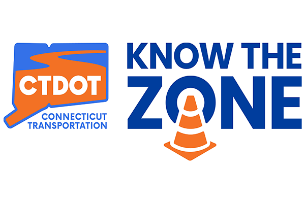 CTDOT Know the Zone work zone safety campaign logo with a traffic cone